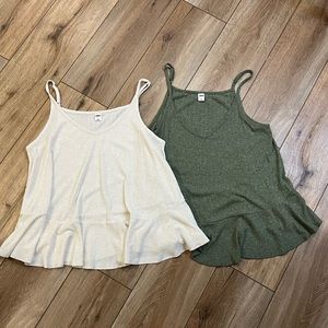 Old Navy Cream and Olive Tank Tops